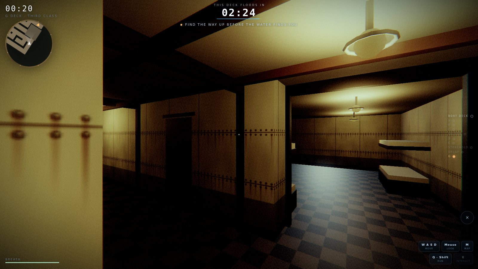 In the game on G deck: the flood clock at the top and the porthole map in the corner