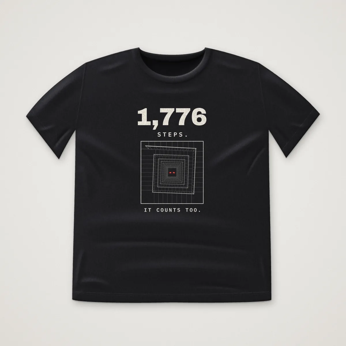 1,776 STEPS. Tee in Black, front