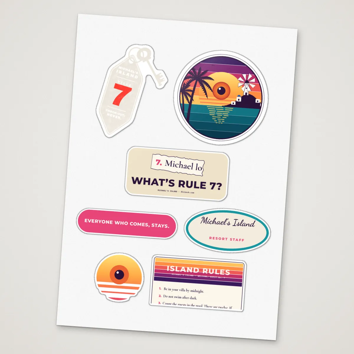 Michael's Island Sticker Sheet in White kiss-cut, front